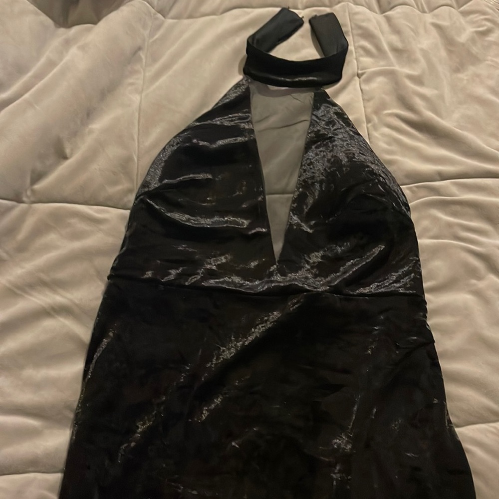 Black velvet dress with collar top